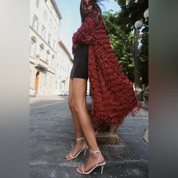 Zara COAT WITH FRINGING Size Medium - Picture 12 of 16